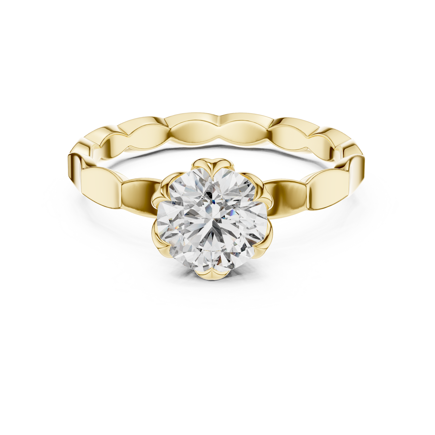 1CTW Scalloped Petal Solitaire Diamond Ring in Yellow Gold