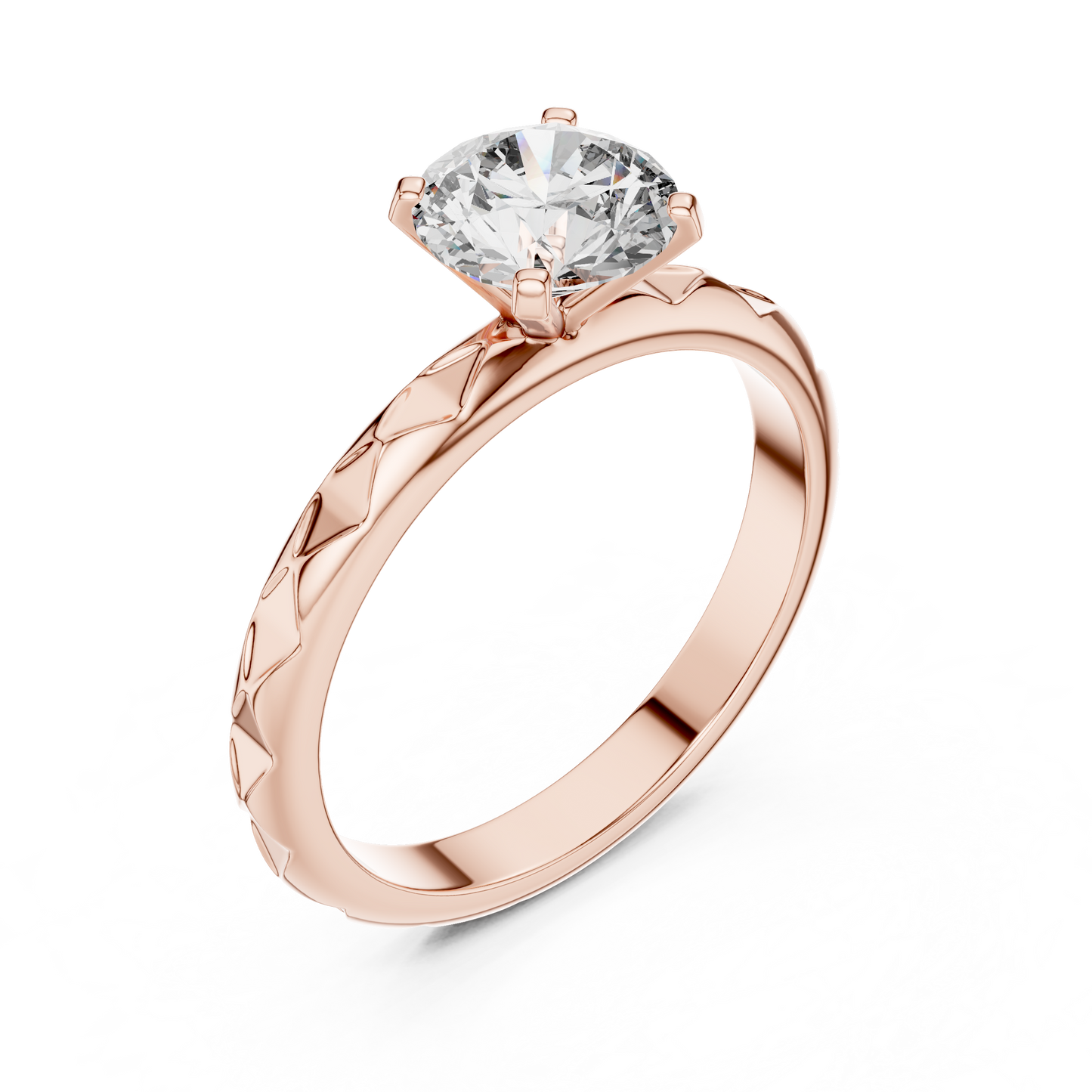 1CTW Textured Solitaire Diamond Ring in Yellow Gold