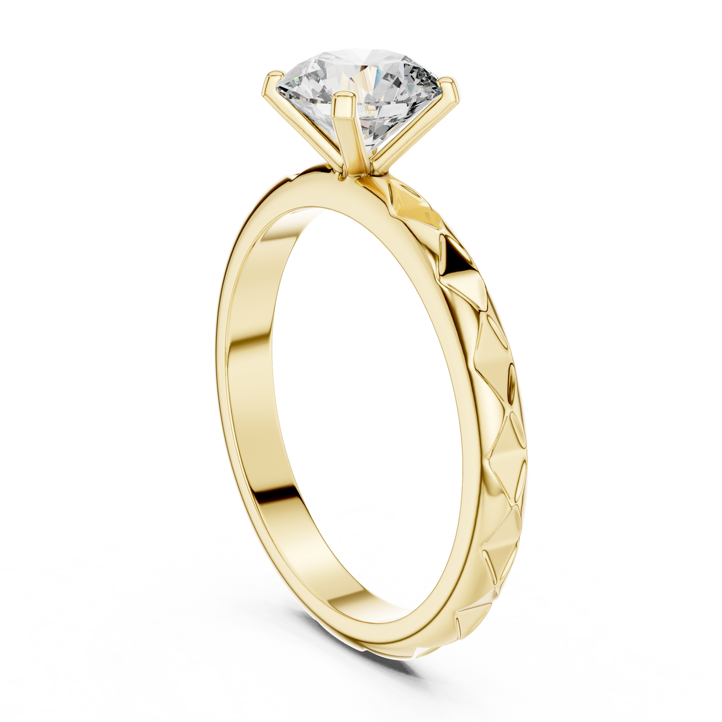 1CTW Textured Solitaire Diamond Ring in Yellow Gold
