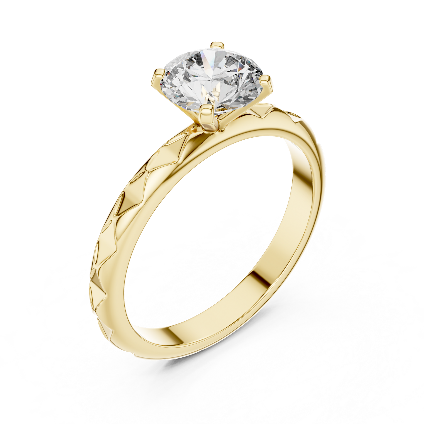 1CTW Textured Solitaire Diamond Ring in Yellow Gold