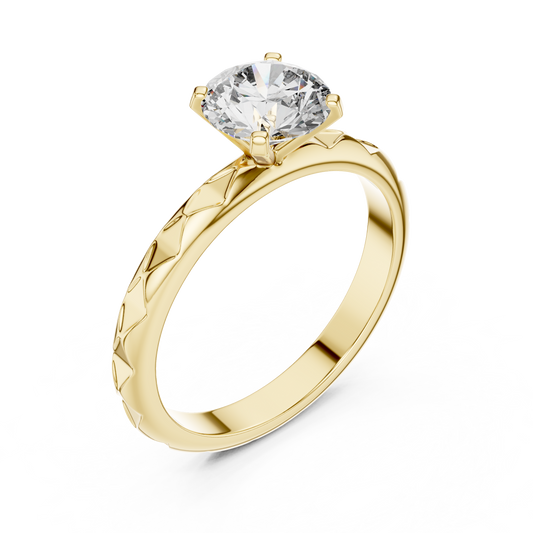 1CTW Textured Solitaire Diamond Ring in Yellow Gold
