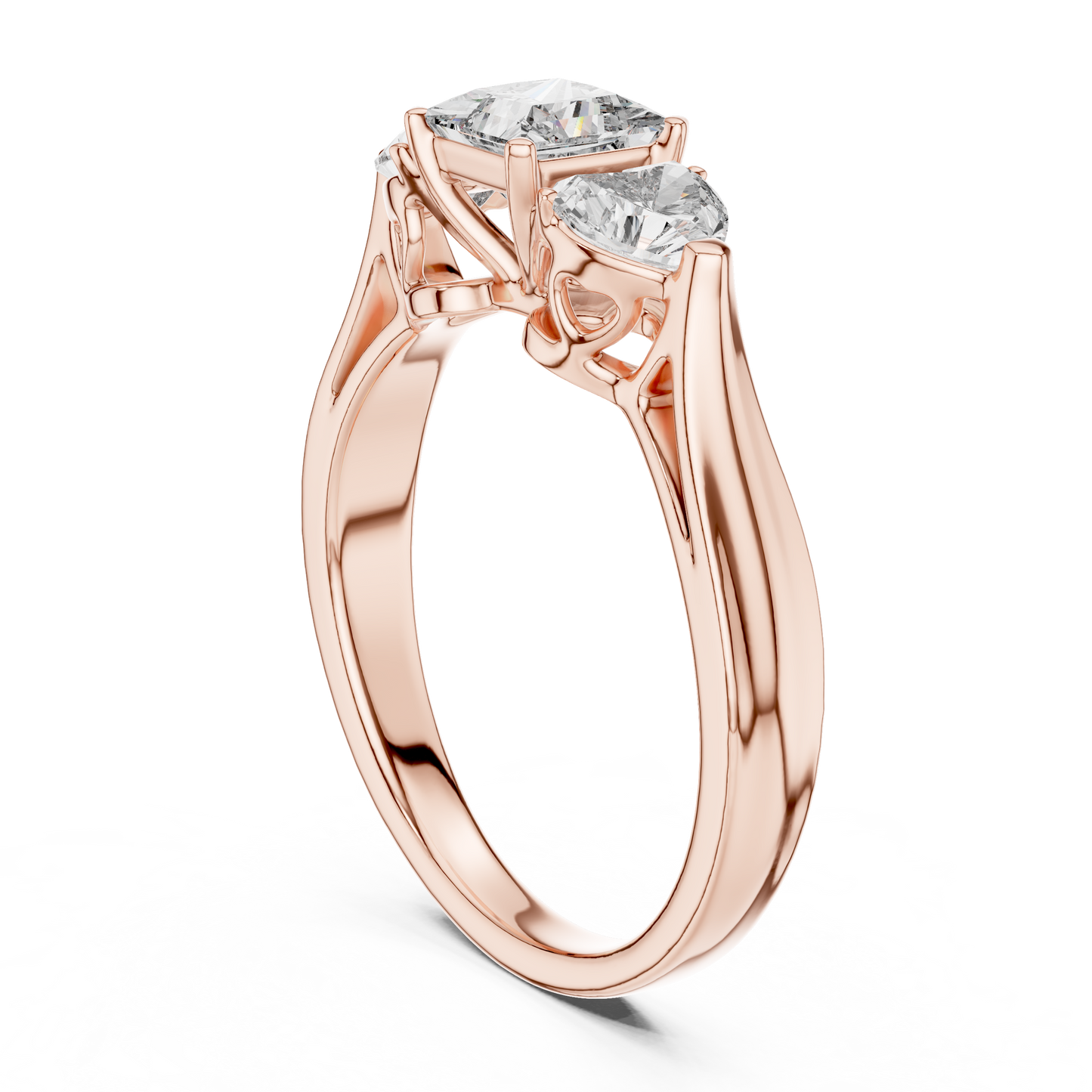 1.27CTW Princess and Heart Cut Three-Stone Diamond Ring in Yellow Gold