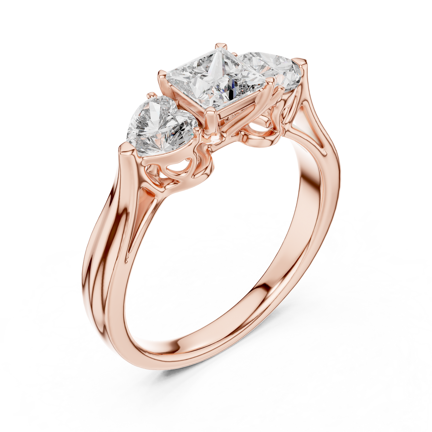 1.27CTW Princess and Heart Cut Three-Stone Diamond Ring in Yellow Gold