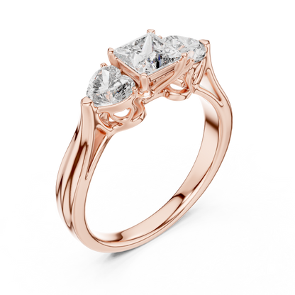 1.27CTW Princess and Heart Cut Three-Stone Diamond Ring in Yellow Gold