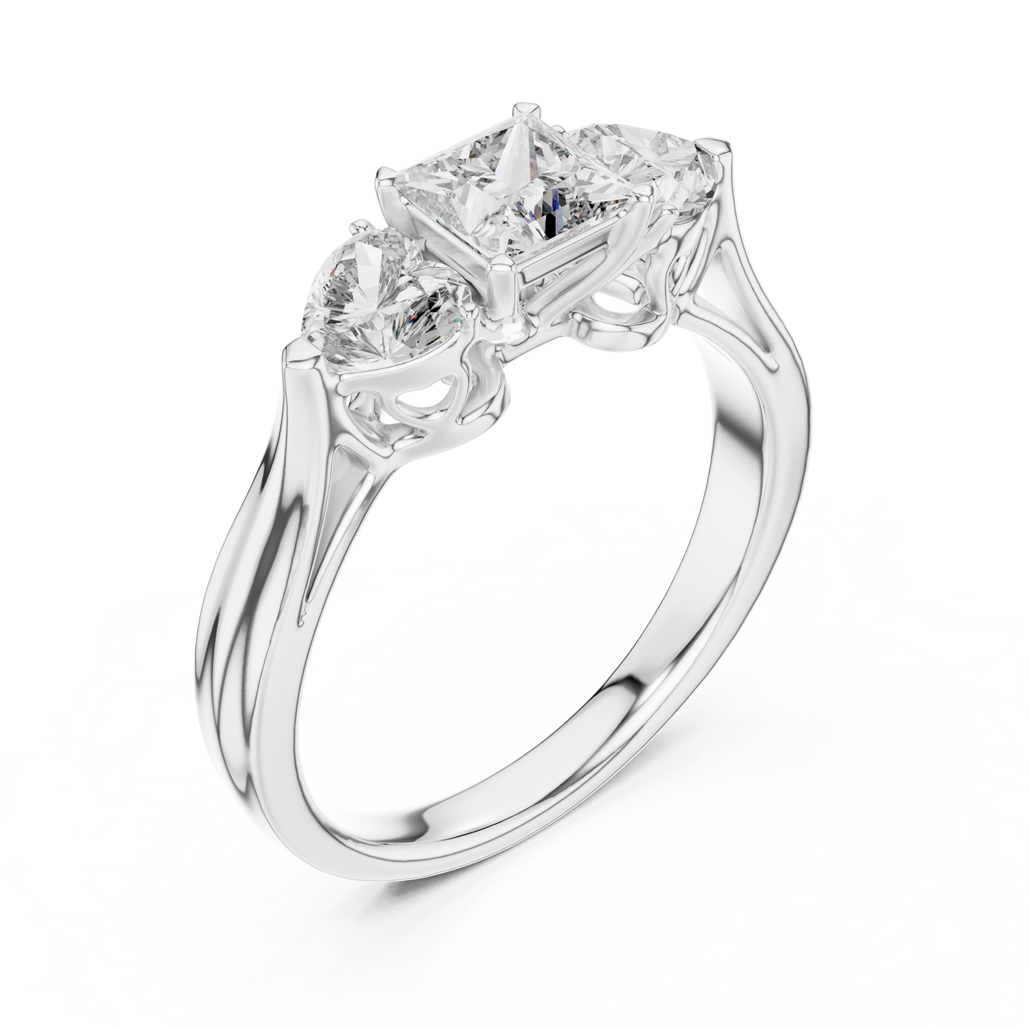 1.27CTW Princess and Heart Cut Three-Stone Diamond Ring in Yellow Gold