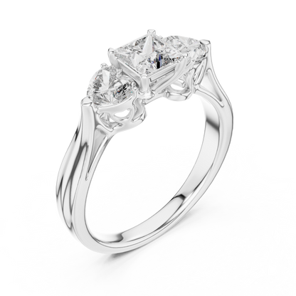 1.27CTW Princess and Heart Cut Three-Stone Diamond Ring in Yellow Gold