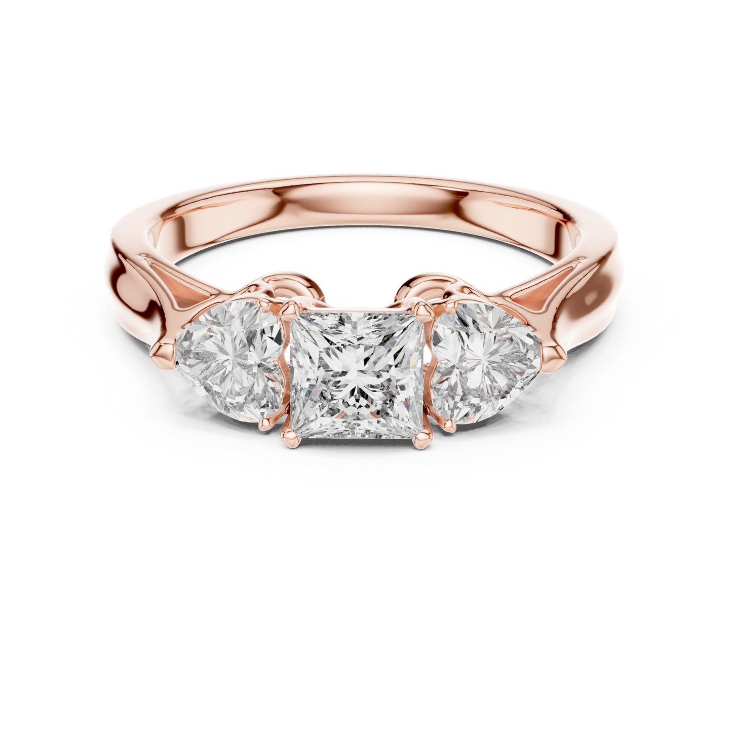 1.27CTW Princess and Heart Cut Three-Stone Diamond Ring in Yellow Gold