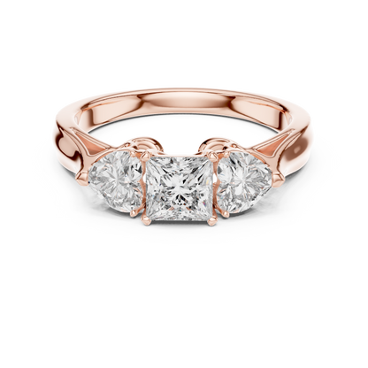 1.27CTW Princess and Heart Cut Three-Stone Diamond Ring in Yellow Gold