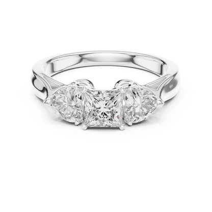 1.27CTW Princess and Heart Cut Three-Stone Diamond Ring in Yellow Gold