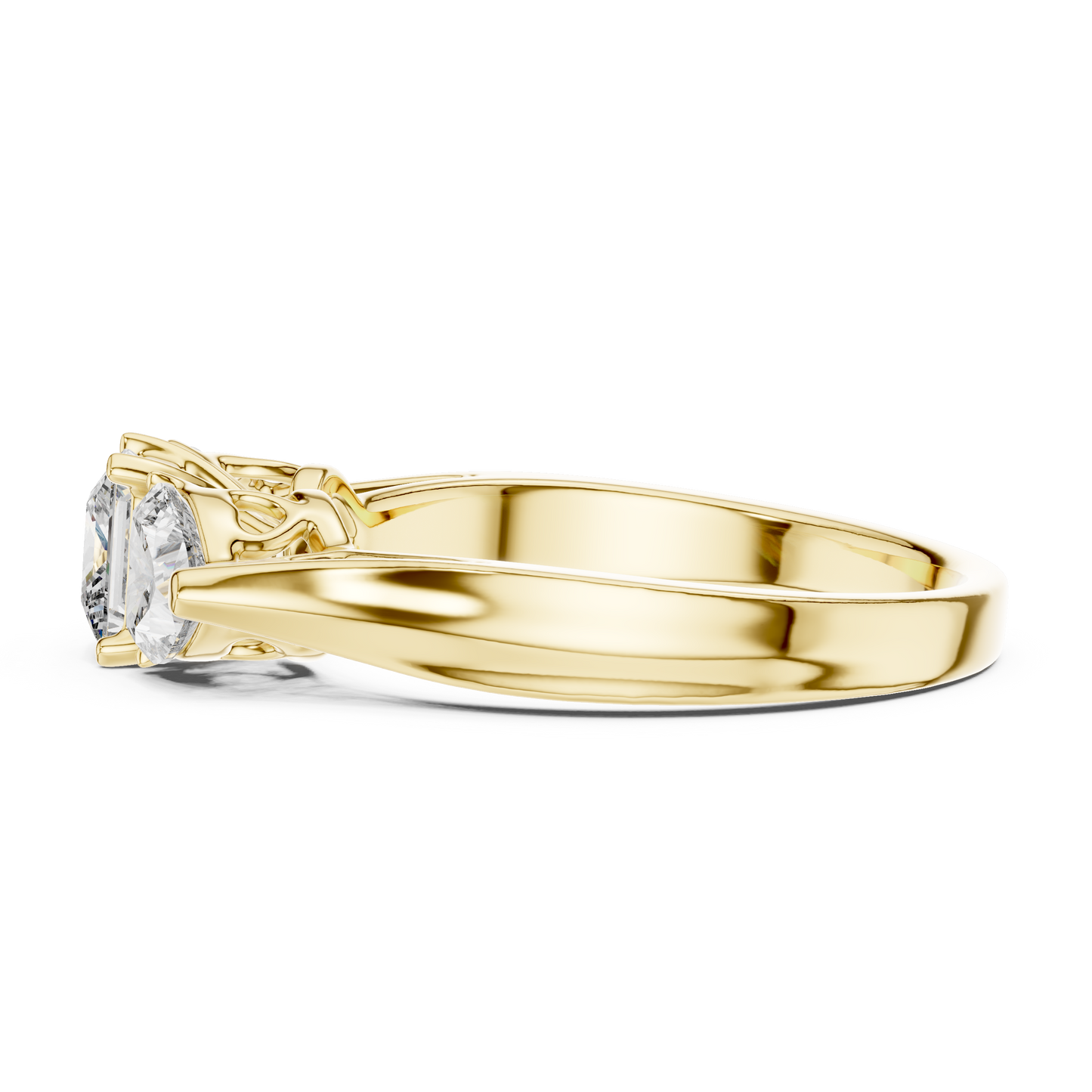 1.27CTW Princess and Heart Cut Three-Stone Diamond Ring in Yellow Gold