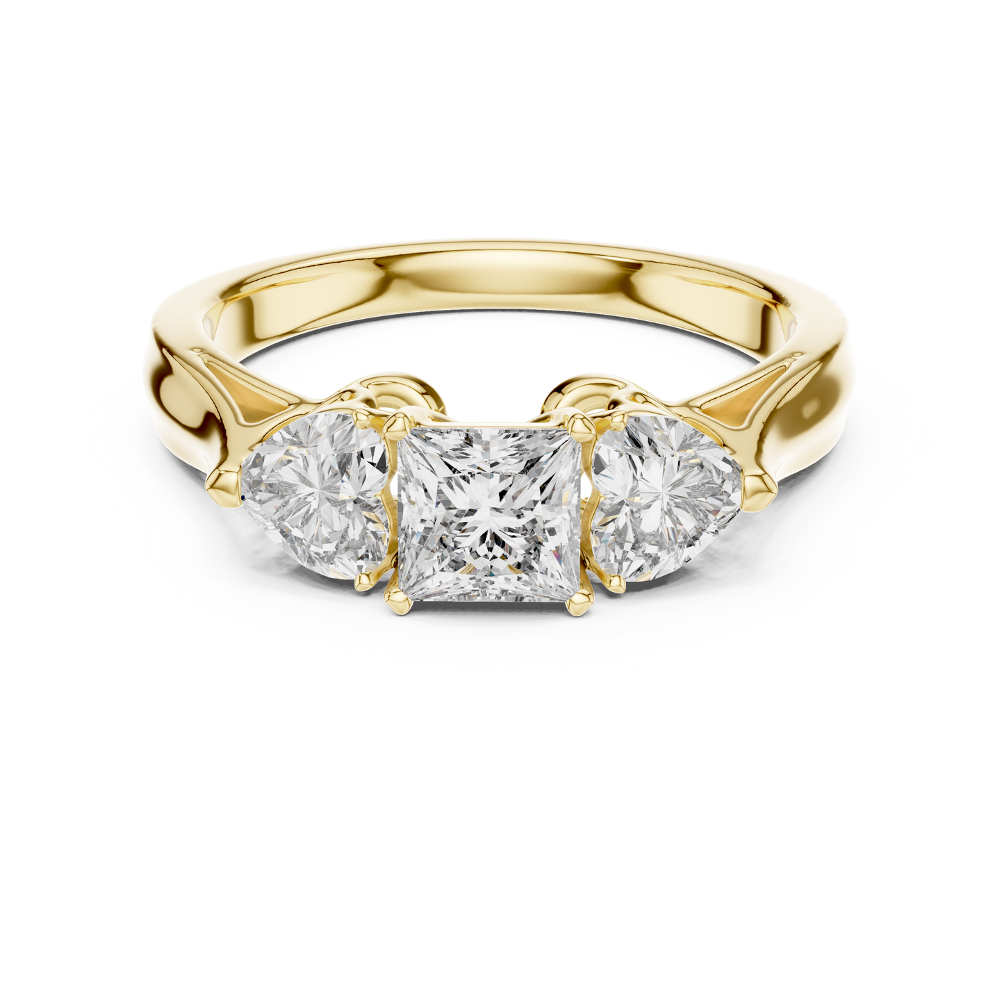 1.27CTW Princess and Heart Cut Three-Stone Diamond Ring in Yellow Gold