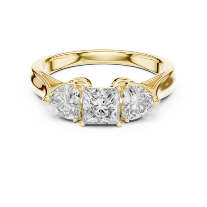 1.27CTW Princess and Heart Cut Three-Stone Diamond Ring in Yellow Gold