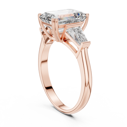 3.66CTW Emerald Cut Three-Stone Diamond Statement Ring : Tapered Side Stones