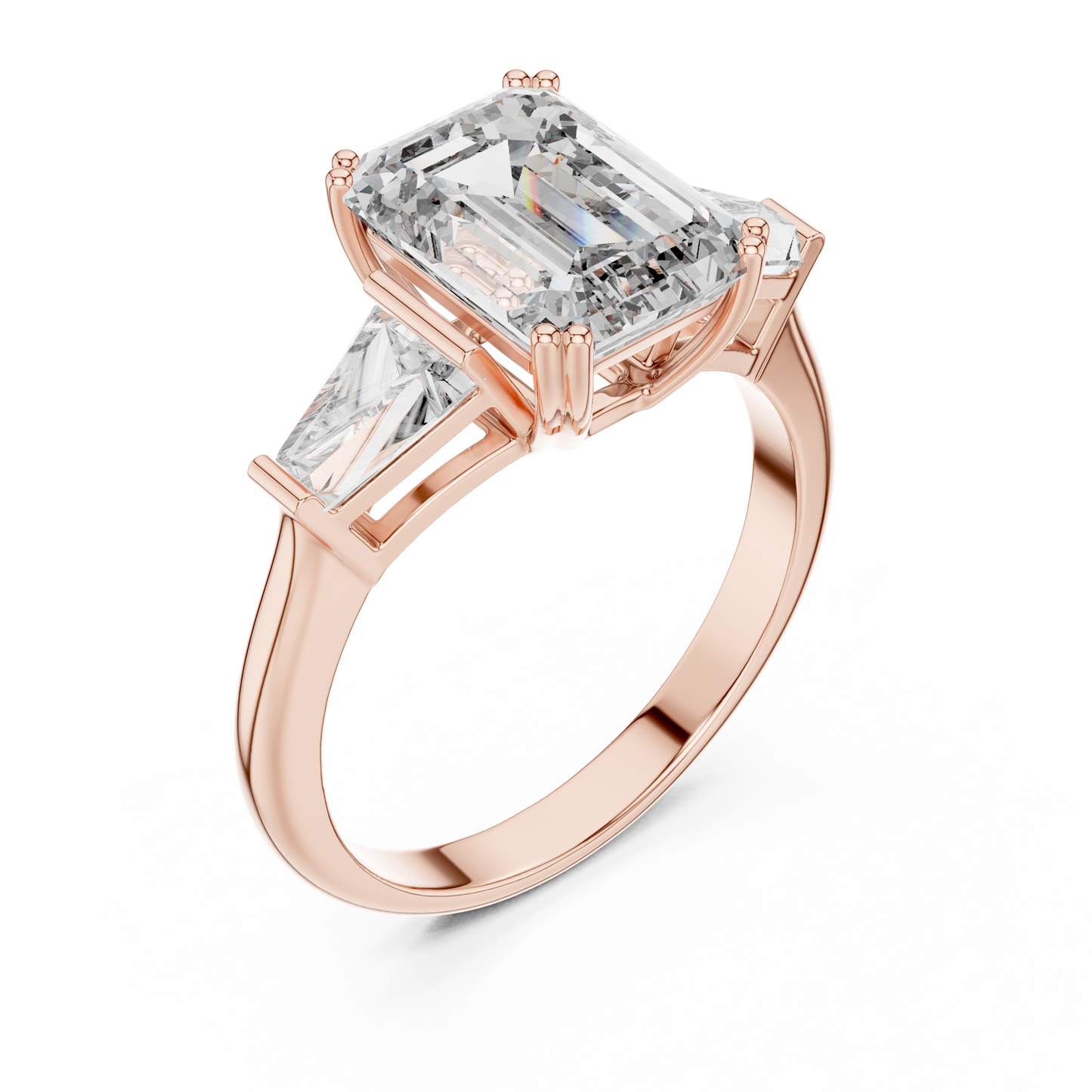 3.66CTW Emerald Cut Three-Stone Diamond Statement Ring : Tapered Side Stones