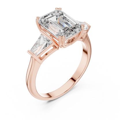 3.66CTW Emerald Cut Three-Stone Diamond Statement Ring : Tapered Side Stones