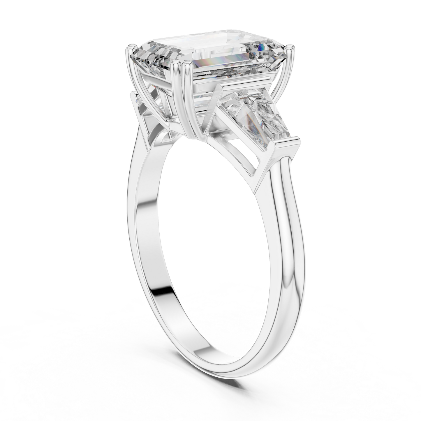 3.66CTW Emerald Cut Three-Stone Diamond Statement Ring : Tapered Side Stones