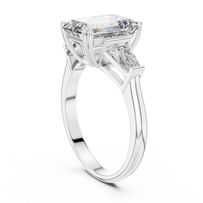 3.66CTW Emerald Cut Three-Stone Diamond Statement Ring : Tapered Side Stones