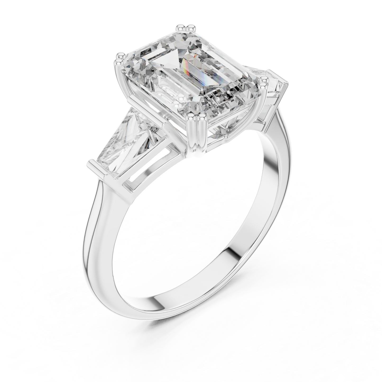 3.66CTW Emerald Cut Three-Stone Diamond Statement Ring : Tapered Side Stones