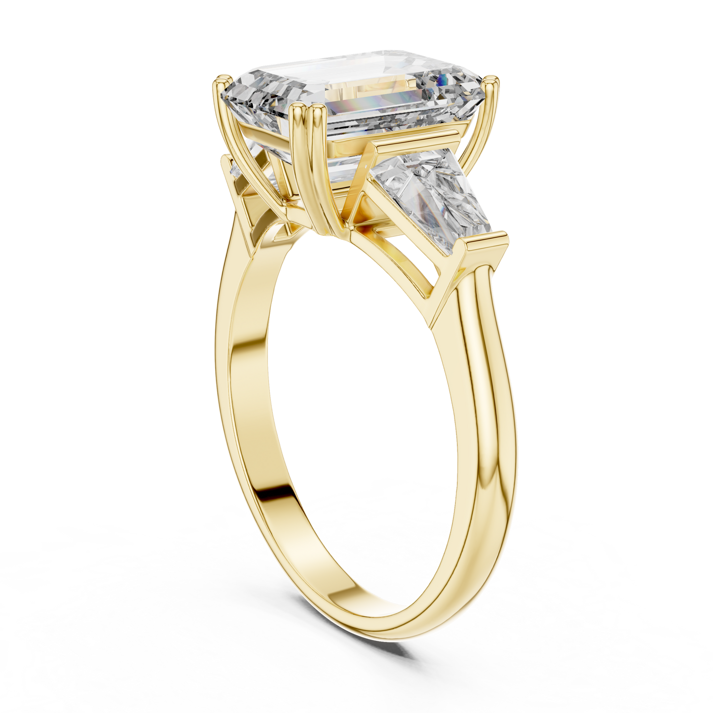 3.66CTW Emerald Cut Three-Stone Diamond Statement Ring : Tapered Side Stones