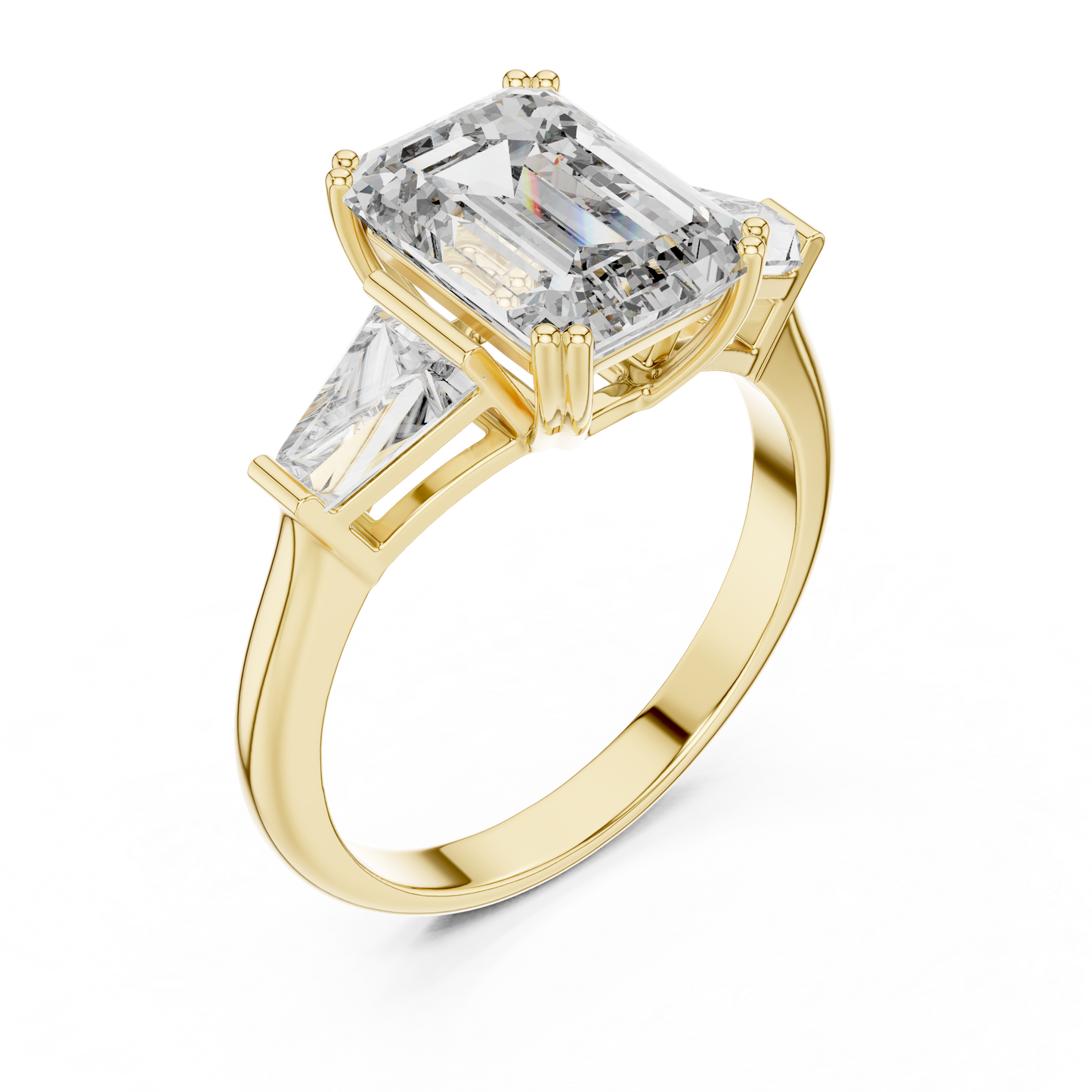 3.66CTW Emerald Cut Three-Stone Diamond Statement Ring : Tapered Side Stones