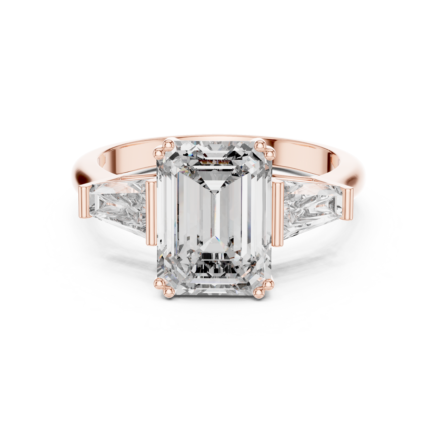 3.66CTW Emerald Cut Three-Stone Diamond Statement Ring : Tapered Side Stones