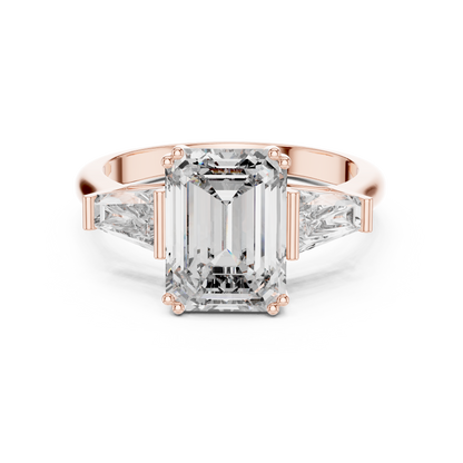 3.66CTW Emerald Cut Three-Stone Diamond Statement Ring : Tapered Side Stones