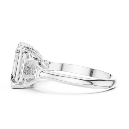 3.66CTW Emerald Cut Three-Stone Diamond Statement Ring : Tapered Side Stones