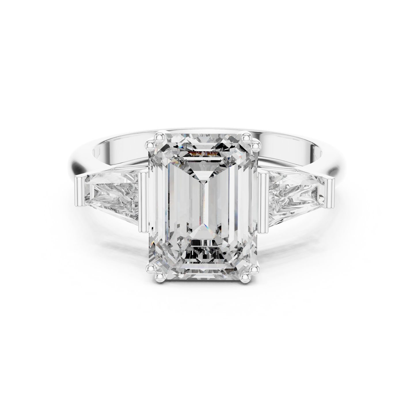 3.66CTW Emerald Cut Three-Stone Diamond Statement Ring : Tapered Side Stones