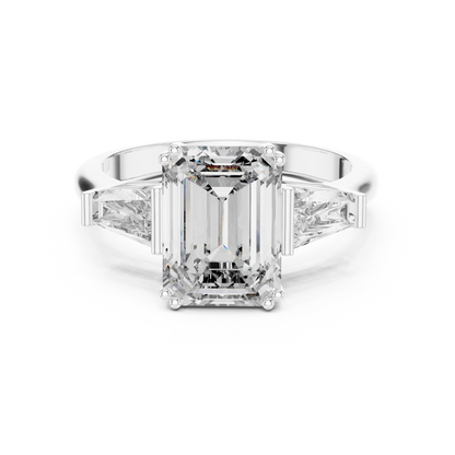 3.66CTW Emerald Cut Three-Stone Diamond Statement Ring : Tapered Side Stones