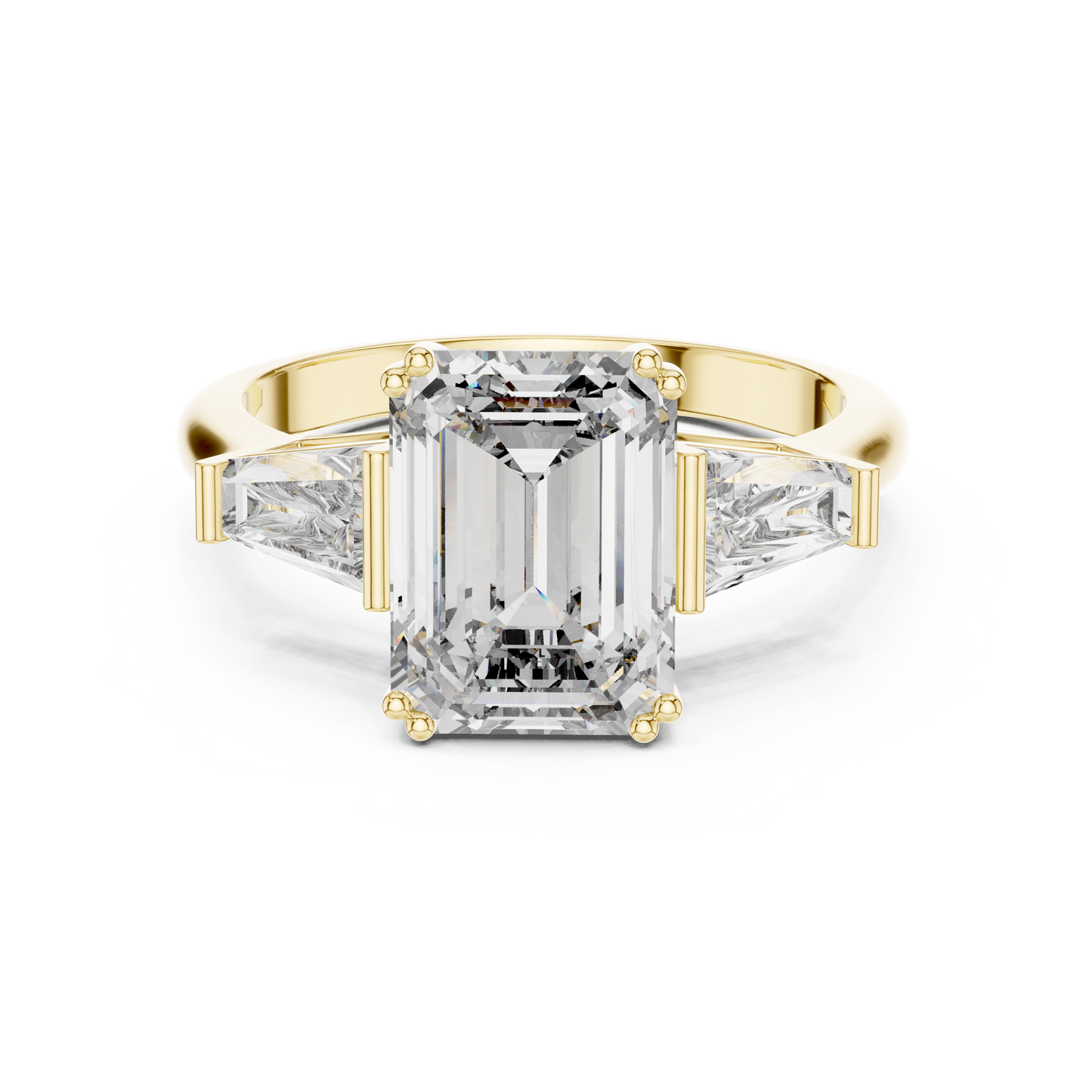 3.66CTW Emerald Cut Three-Stone Diamond Statement Ring : Tapered Side Stones
