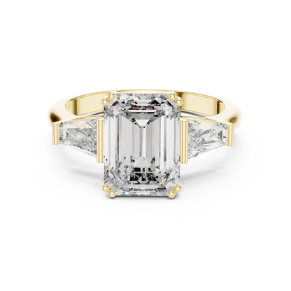 3.66CTW Emerald Cut Three-Stone Diamond Statement Ring : Tapered Side Stones