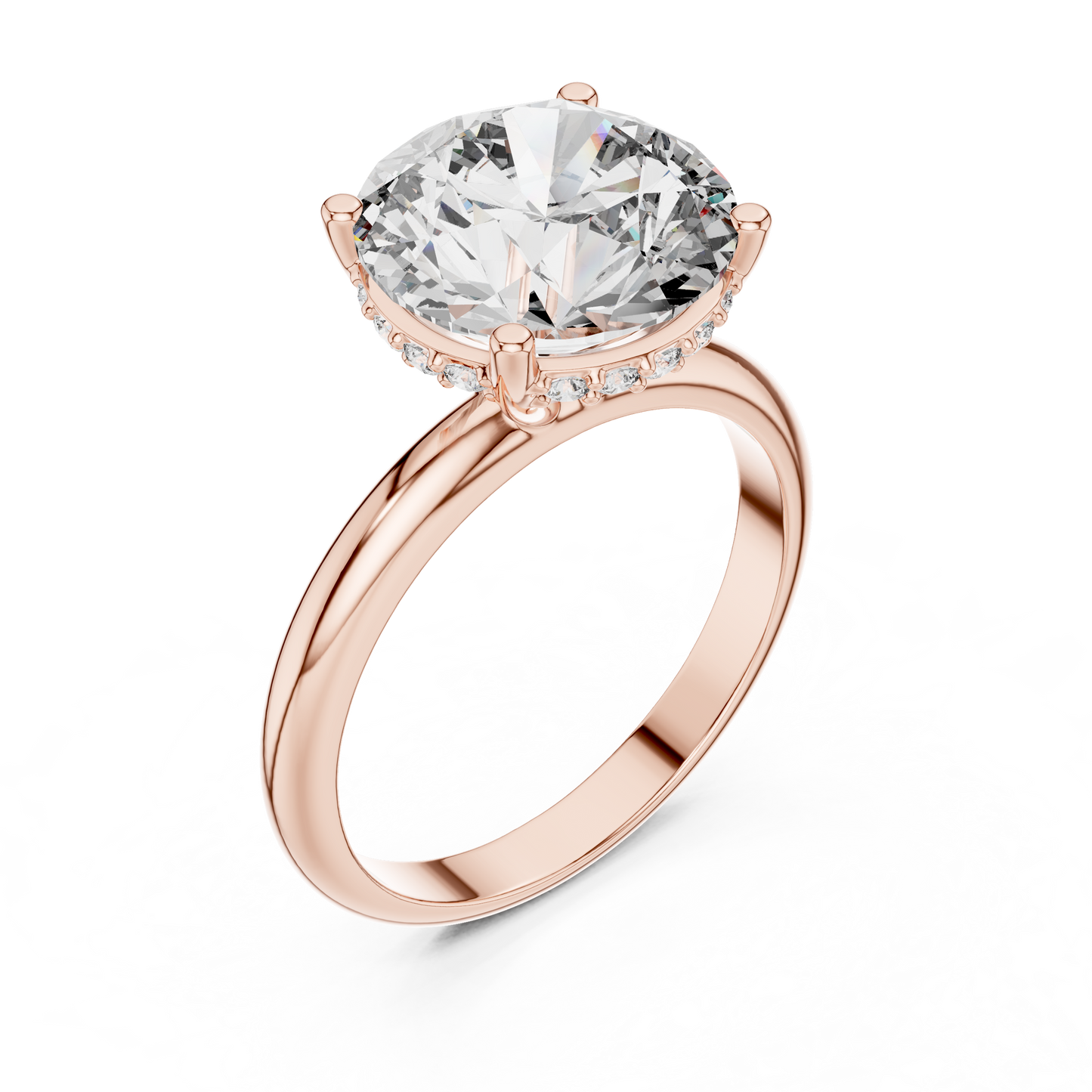 Yellow Gold Hidden Halo Round Diamond Solitaire Ring : 3.89CTW