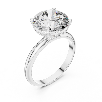 Yellow Gold Hidden Halo Round Diamond Solitaire Ring : 3.89CTW