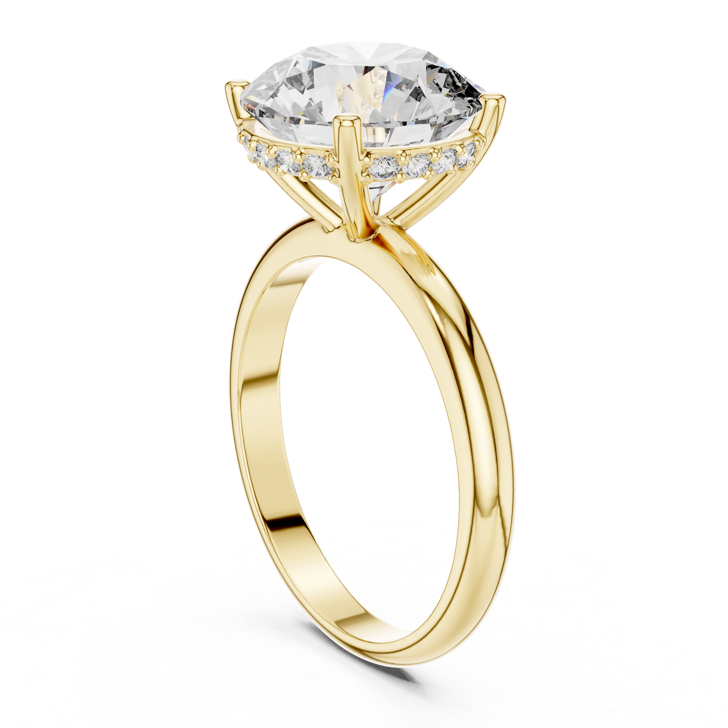 Yellow Gold Hidden Halo Round Diamond Solitaire Ring : 3.89CTW