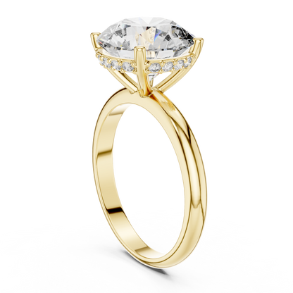 Yellow Gold Hidden Halo Round Diamond Solitaire Ring : 3.89CTW