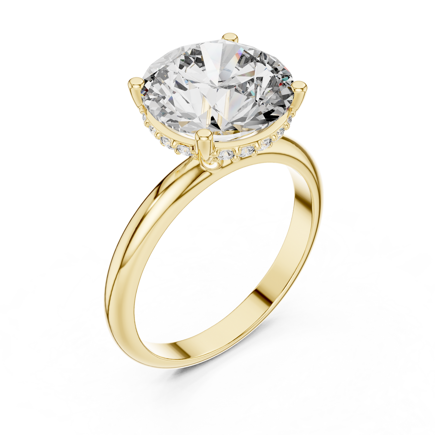 Yellow Gold Hidden Halo Round Diamond Solitaire Ring : 3.89CTW
