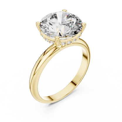 Yellow Gold Hidden Halo Round Diamond Solitaire Ring : 3.89CTW