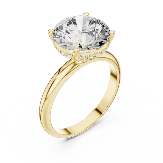 Yellow Gold Hidden Halo Round Diamond Solitaire Ring : 3.89CTW