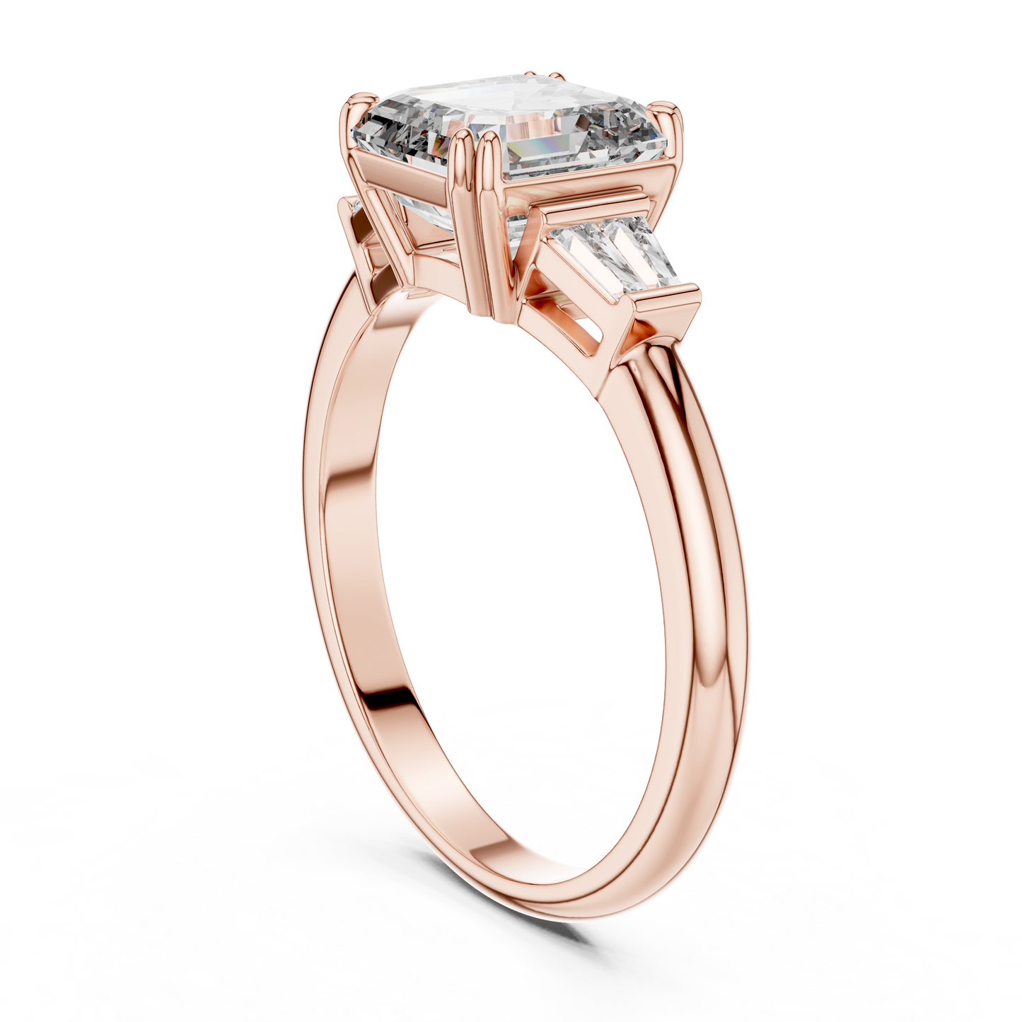Emerald Cut Diamond Three Stone Engagement Ring in White Gold