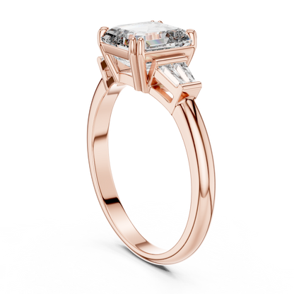 Emerald Cut Diamond Three Stone Engagement Ring in White Gold