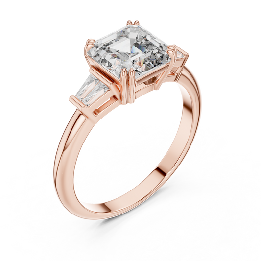 Emerald Cut Diamond Three Stone Engagement Ring in White Gold
