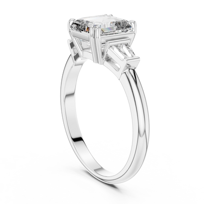 Emerald Cut Diamond Three Stone Engagement Ring in White Gold