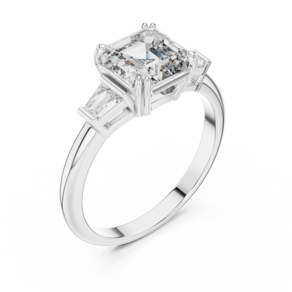 Emerald Cut Diamond Three Stone Engagement Ring in White Gold