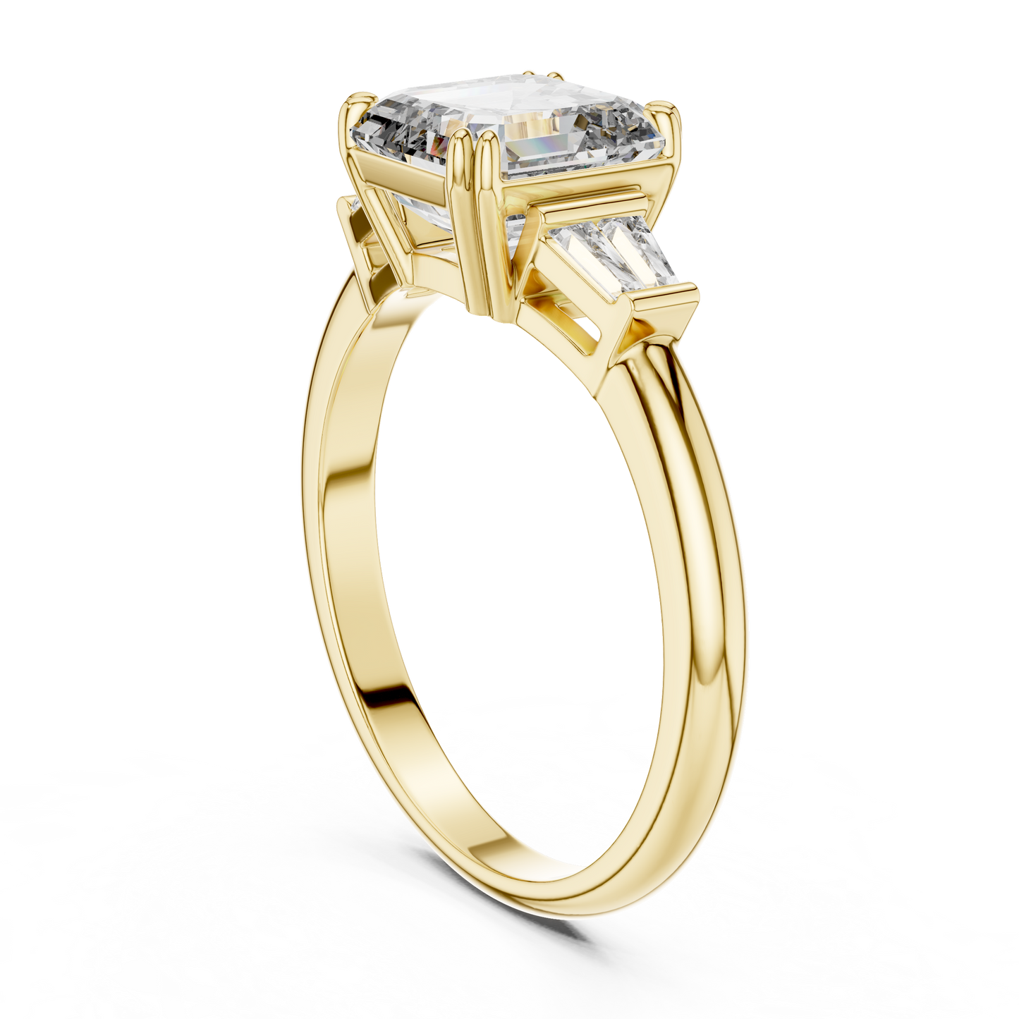 Emerald Cut Diamond Three Stone Engagement Ring in White Gold