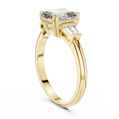 Emerald Cut Diamond Three Stone Engagement Ring in White Gold