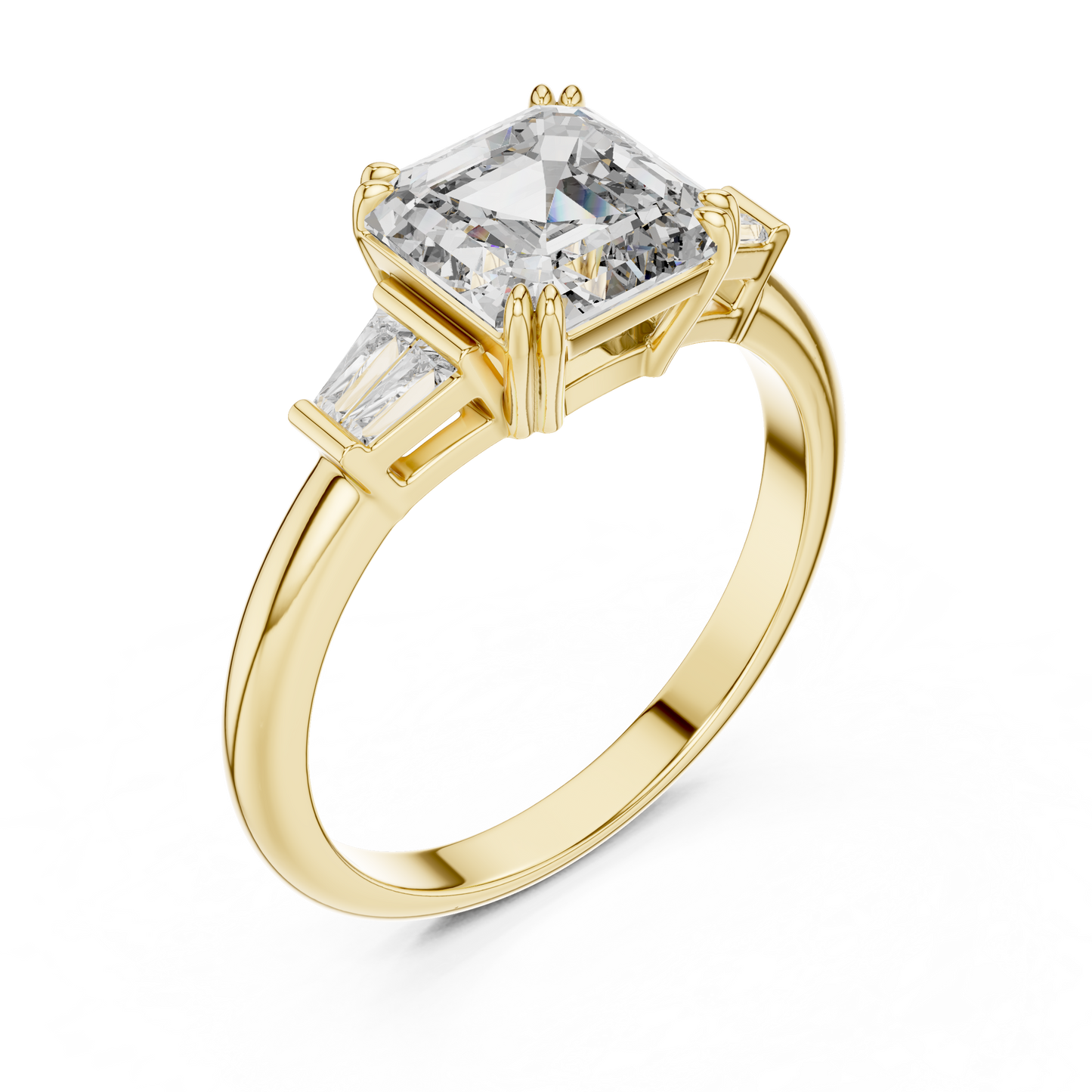 Emerald Cut Diamond Three Stone Engagement Ring in White Gold