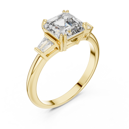 Emerald Cut Diamond Three Stone Engagement Ring in White Gold