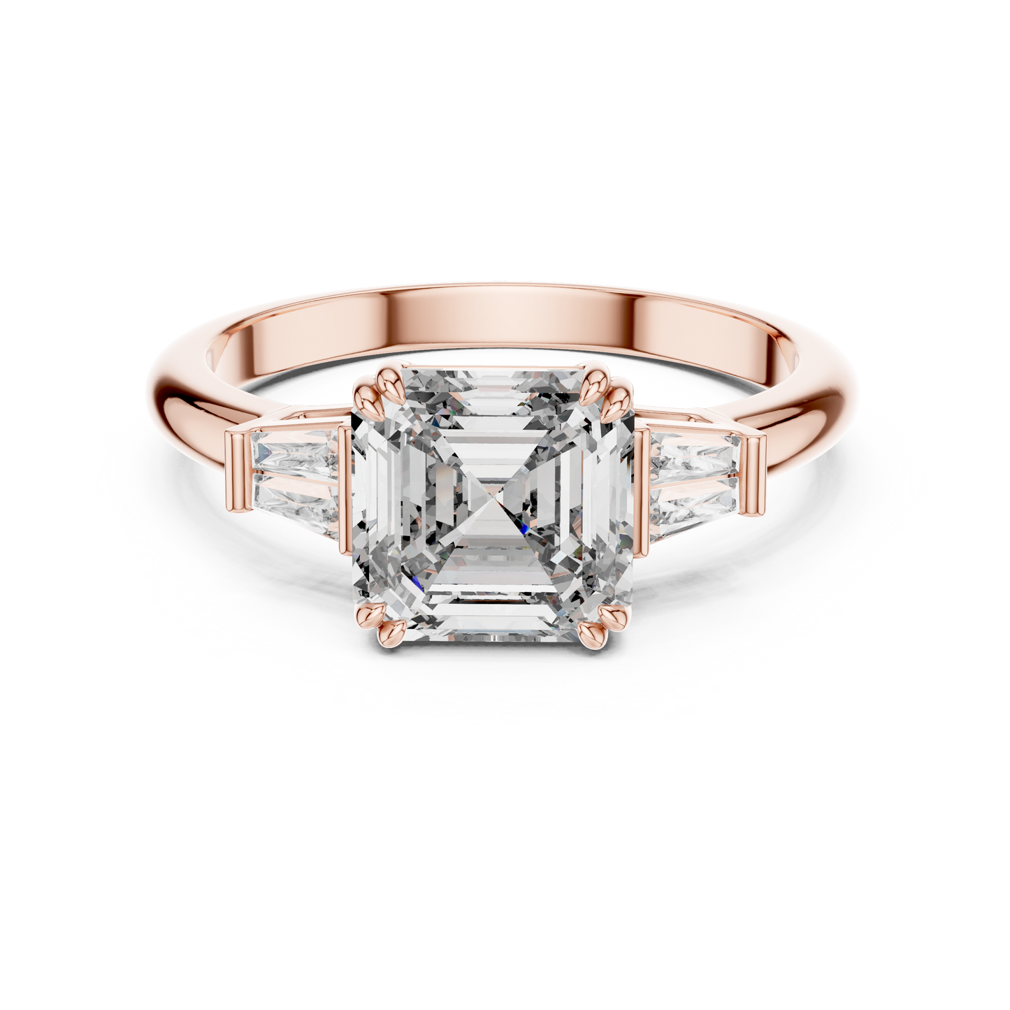 Emerald Cut Diamond Three Stone Engagement Ring in White Gold