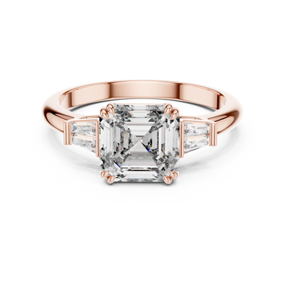 Emerald Cut Diamond Three Stone Engagement Ring in White Gold
