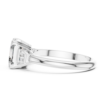 Emerald Cut Diamond Three Stone Engagement Ring in White Gold